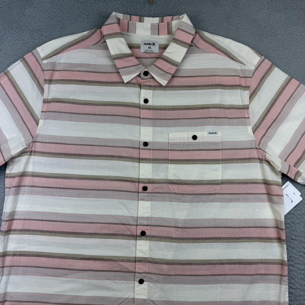 Hurley Shirt Mens 2XL Bone Pink OAO Lido Stripe SS Short Sleeve Button Up Casual - Picture 3 of 13